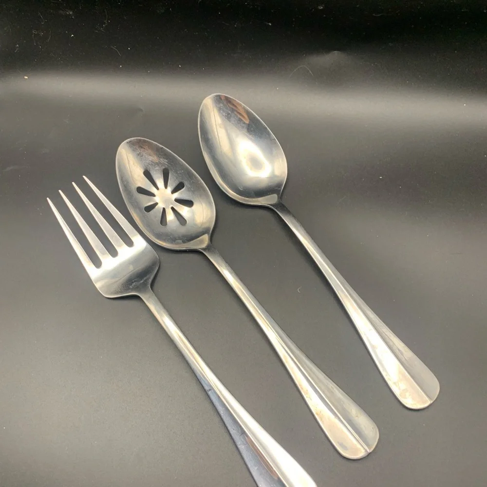 Vintage International Silver Stainless Flatware Serving Spoons & Fork Lot of 3